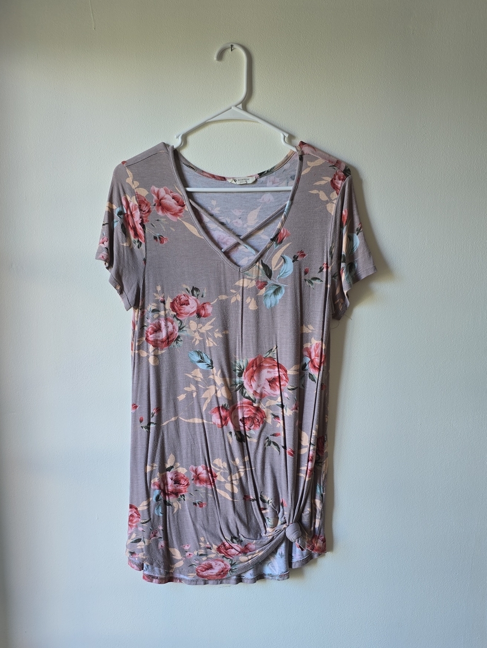 Boutique Floral Crisscross V-Neck Tunic Top - Pink Floral